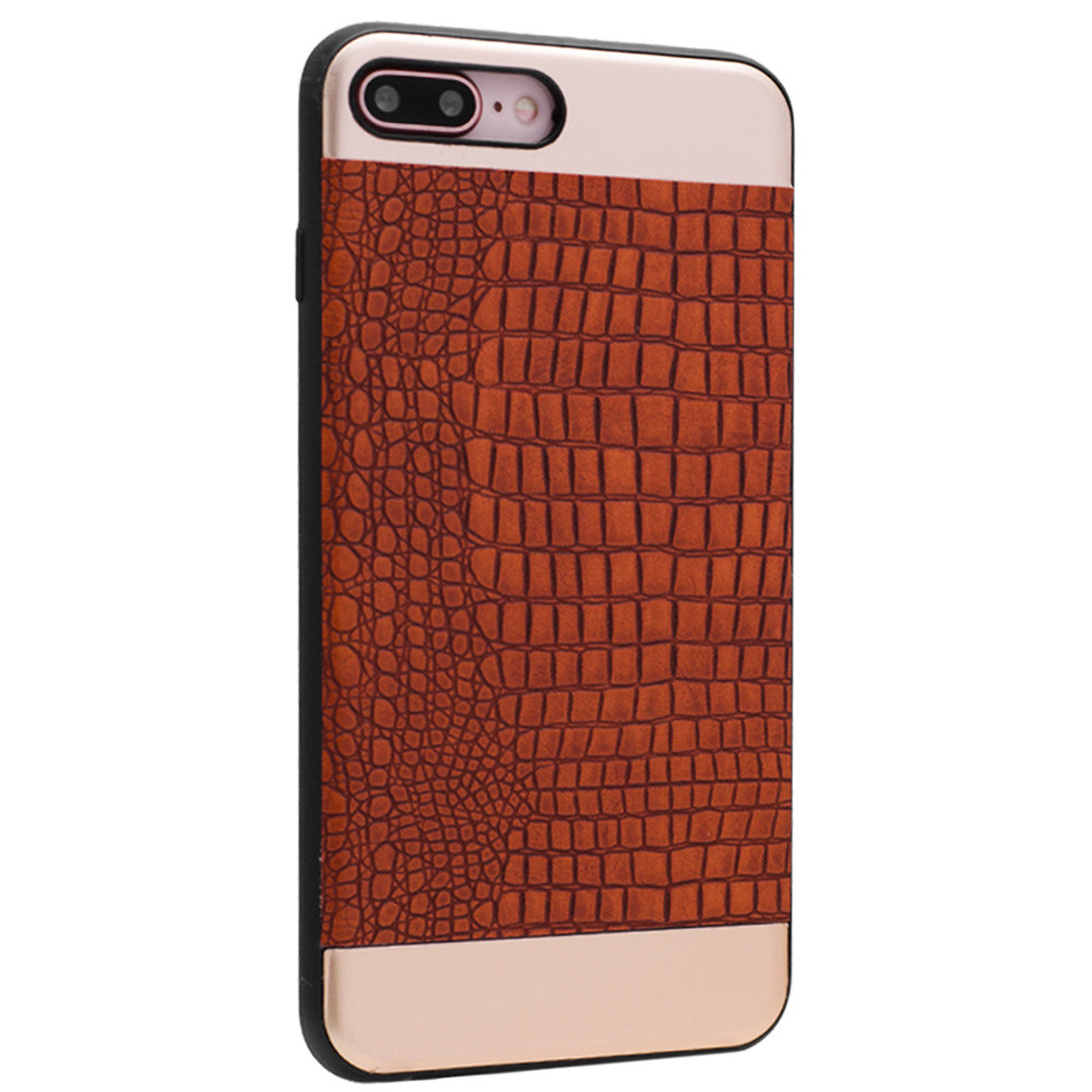 Top & Bottom Metal Leather Cover Case iPhone 7 ; 8 — Brown