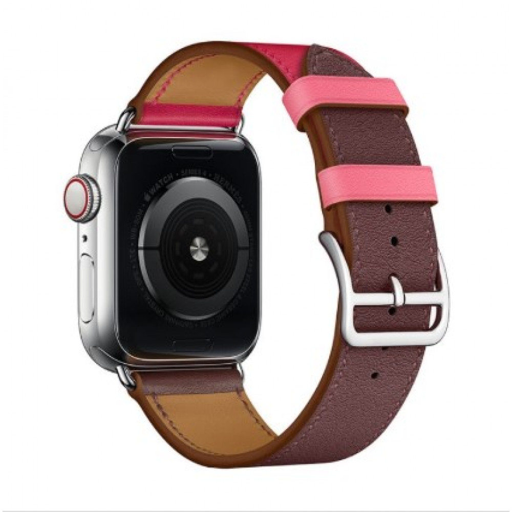 Ремінець Leather Series Hermes — Apple Watch 38 mm | 40 mm | 41 mm — Rose Red/Brown