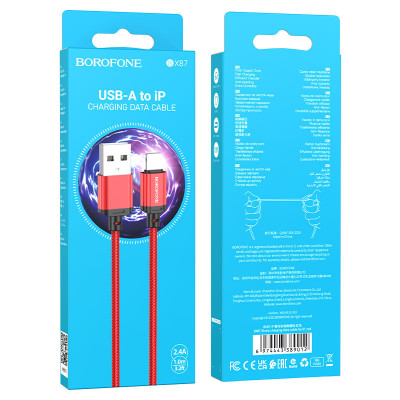 Купить Кабель Lightning 2.4A (1m) Borofone BX87 &mdash; Red Ц-000073654 - KMT5