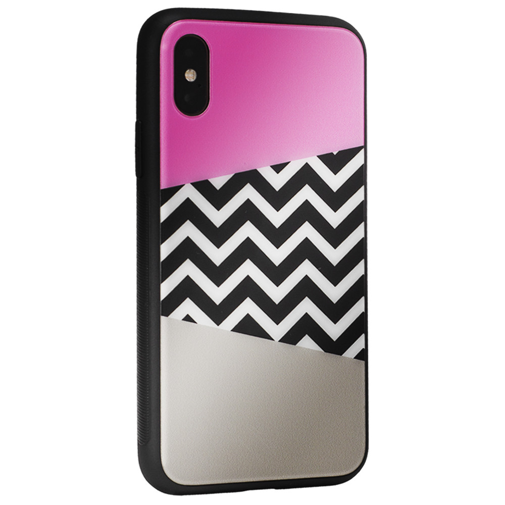 Glass with print TPU Case iPhone Xs — Pink Gray