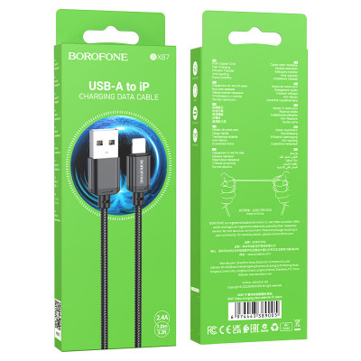 Купить Кабель Lightning 2.4A (1m) Borofone BX87 &mdash; Black Ц-000073654 - KMT5