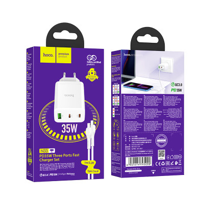 Купить Home Charger 35W PD QC3.0 C to Lightning Cable (1m) Hoco N33 &mdash; White Ц-000073872 - KMT5