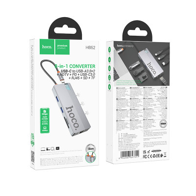 Купить HUB USB C To HDTV ; RJ45 ; SD/TF ; PD ; Type-C3.0 2USB &mdash; Hoco HB52 Ц-000080907 - KMT5