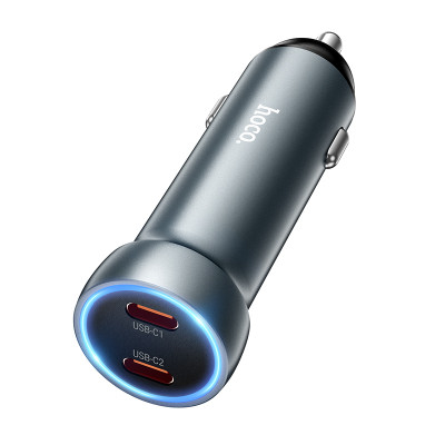 Car Charger | 60W | PD | 2 USB-C | &mdash; Hoco Z54B  &mdash; Metal Grey