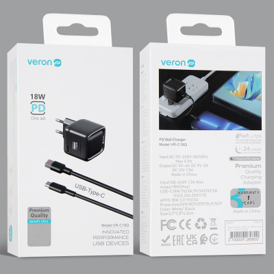 Купить Home Charger | 18W | 1U | USB C Cable (1m) &mdash; Veron VR-C18Q Ц-000079029 - KMT5