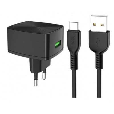 Home Charger | 18W | QC3.0 | USB C Cable (1m) &mdash; Hoco C70A &mdash; Black