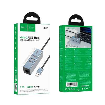 Купить HUB USB To 3 USB3.0 & RJ45 Hoco HB1D Ц-000082704 - KMT5