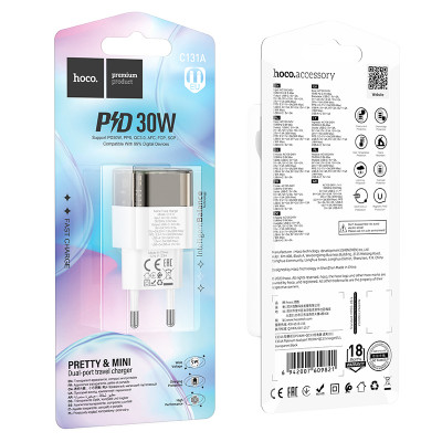 Купить Home Charger | 30W | PD | QC3.0 &mdash; Hoco C131A &mdash; Transparent Black Ц-000078178 - KMT5