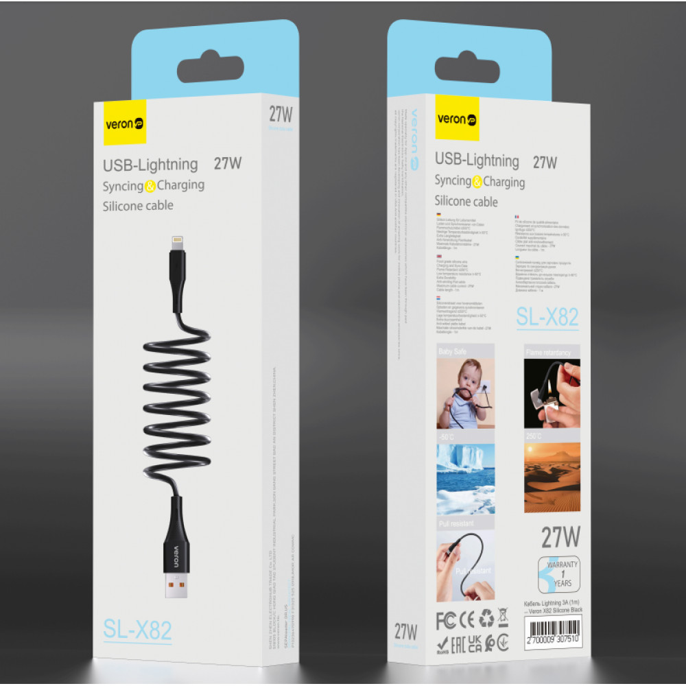 Silicone Cable Lightning 27W (1m) — Veron SL-X82 — Black