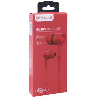Купить Навушники з мікрофоном 3.5mm  Celebrat Sky-1 &mdash; Red Ц-000068827 - KMT5